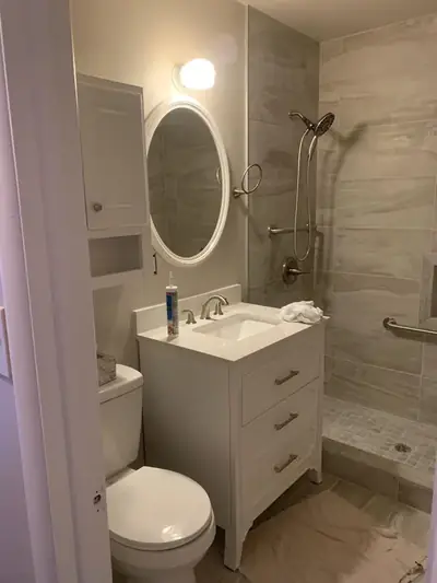 Bathroom and tile remodel project by Hanlon Construction