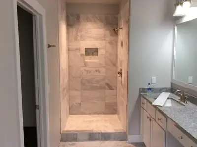 Bathroom and tile remodel project by Hanlon Construction
