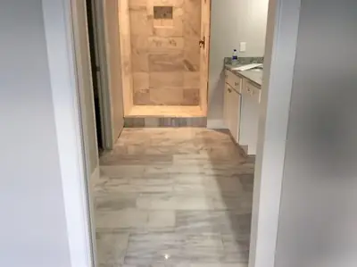 Bathroom and tile remodel project by Hanlon Construction